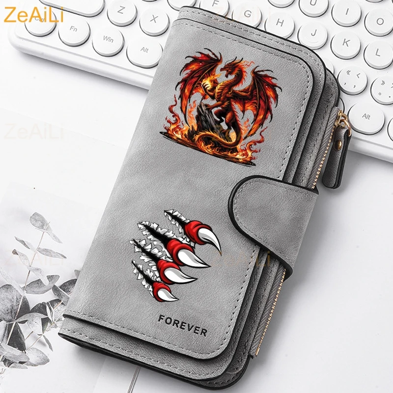 Fiery Red Dragon Dynamic Flame Paw Herren Damen Geldbörse mit langem Reißverschluss, Schnallenhandtaschen, Münzgeldbörse, Multi-Kartenhalter, Tasche mit großem Fassungsvermögen – Detail 9