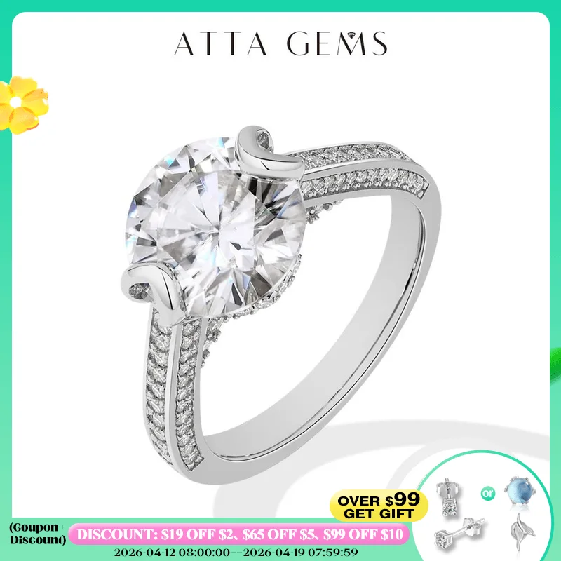 

ATTAGEMS Half Eternity Moissanite Ring 10.0mm 4ct DVVS1 925 Sterling Silver 18k Gold Plated For Women Wedding Engagement Jewelry