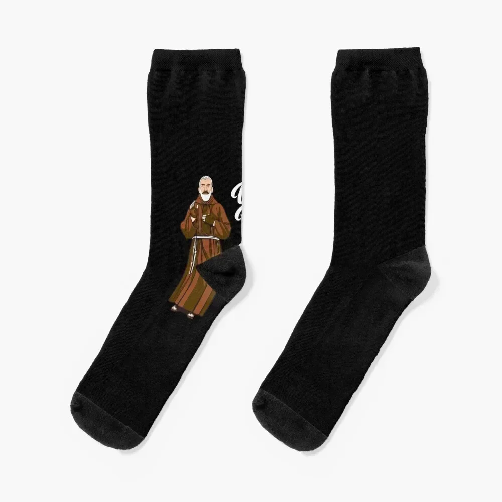 St-Padre-Pio-Quotes-Pray-Hope-And-Dont-Worry-Catholic-Saint-Long-Sleeve Socks Men's hockey bright garter Socks For Men Women's