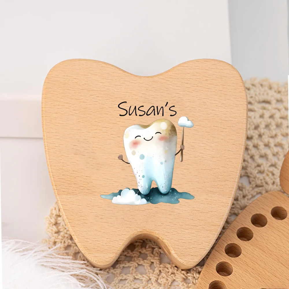 تذكار أسنان خشبية للأطفال مع اسم تذكار لأسنان الطفل، صواني خرافية الأسنان هدية التعميد هدايا استحمام الطفل #6
