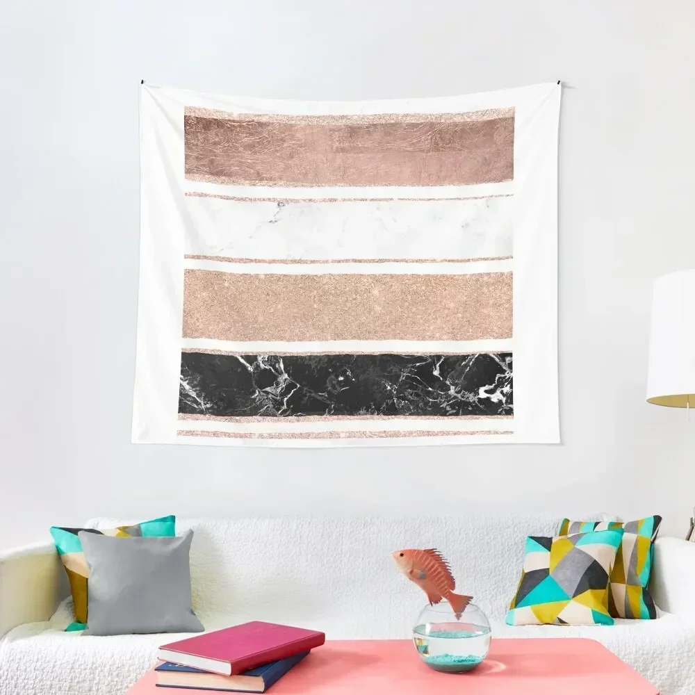 

Faux rose gold glitter modern marble stripes pattern Tapestry Cute Room Things Aesthetic Decoration Outdoor Decor Tapestry