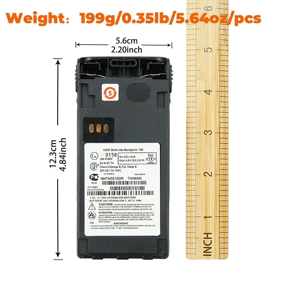 NNTN5510DR 2200mAh ATEX Li-ion Battery Compatible with Motorola GP329EX GP339EX PTX760EX GP340 GP380 GP580 GP680 Two Way Radios