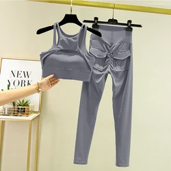 TRY TO BN Chándal de Yoga para mujer, conjunto de Sujetador deportivo, Leggings, pantalones de cintura alta con bolsillo, ropa de entrenamiento para Fitness, ciclismo, deporte y gimnasio