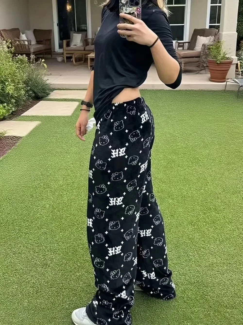 جديد سانريو عيد الميلاد مرحبا كيتي منامة الفانيلا موضة بنطلون المرأة Kawaii الصوفية أنيمي الكرتون عادية المنزل بانت الخريف