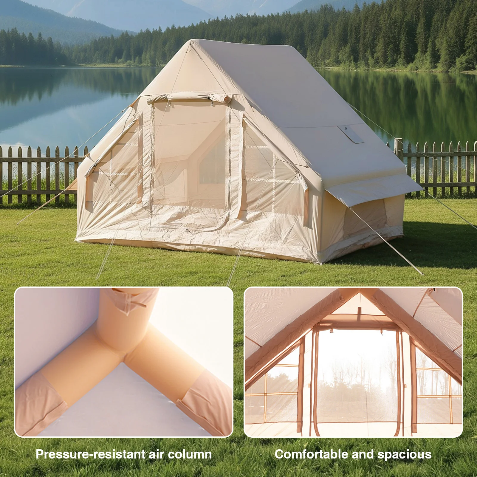 

Inflatable Camping Tent Waterproof Oxford Glamping Camping Tents House for 4 Seasons