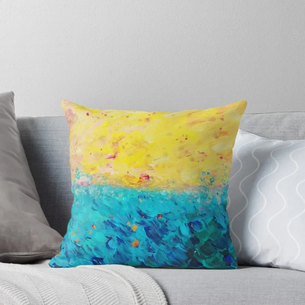 THE DIVIDE - Stunning Bold Colors, Ocean Waves Sun, Modern Beach Chic Theme Abstract Painting Throw Pillow