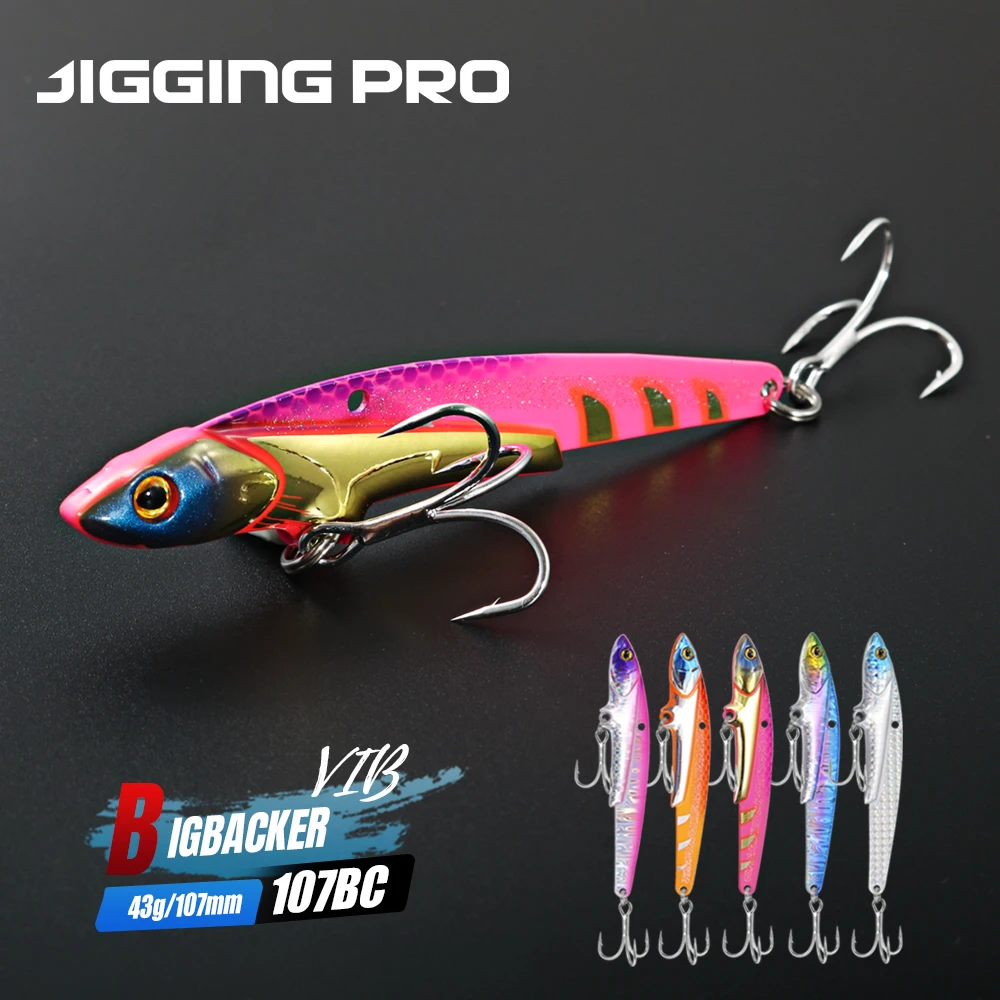 

JIGGINGPRO Металлическая рыболовная приманка VIB, 43 г, тонущая, с большим лезвием, длинные тройные крючки, металлическая приманка, искусственная жесткая приманка для окуня, щуки