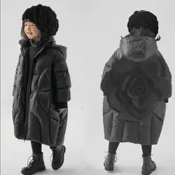 Winter Cotton Coats 3D flower Jacket For Girls Children Thicker Outerwear Kids Pakas Hooded Warm Coats Wz1377