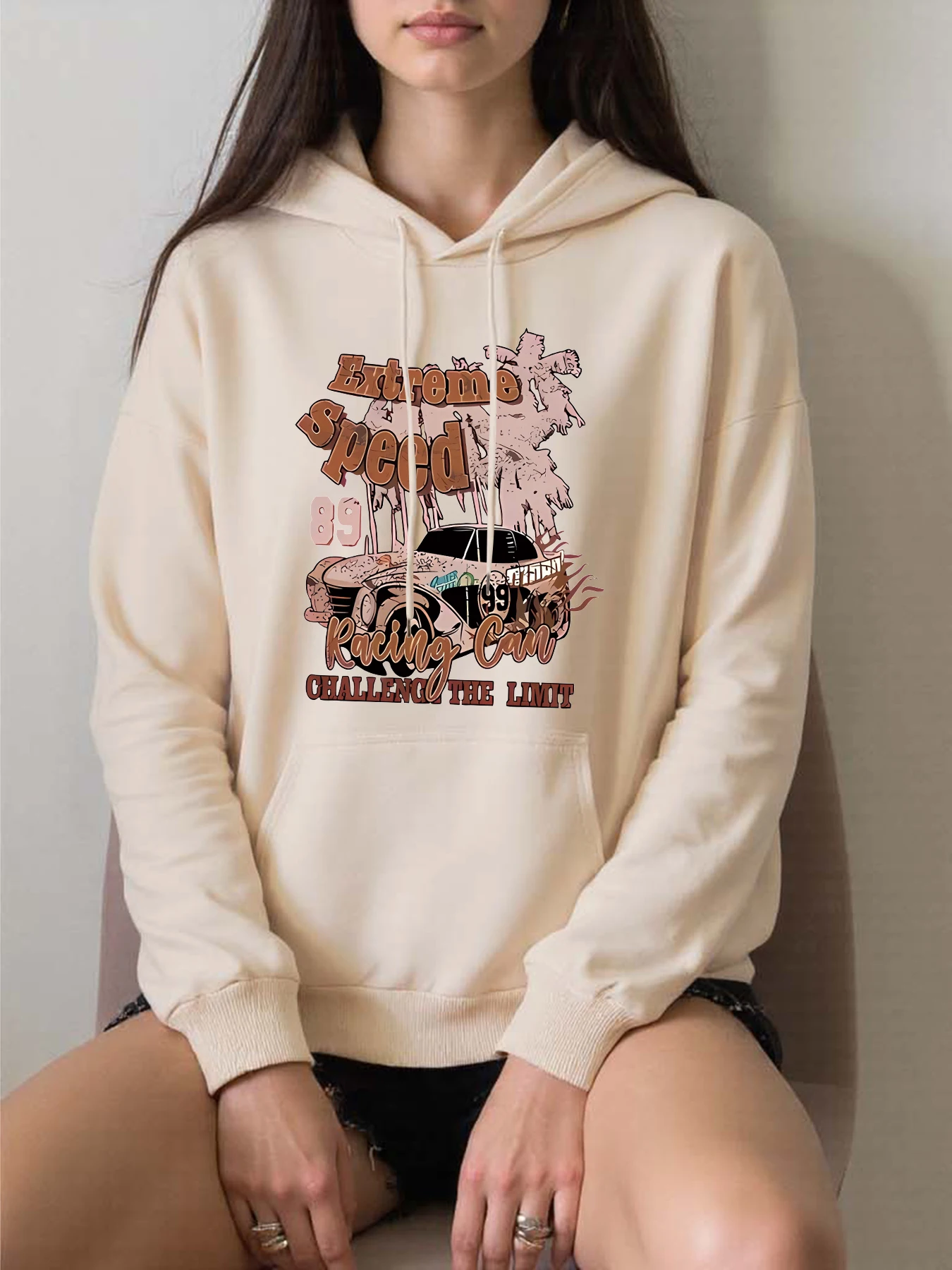 

Женская толстовка с капюшоном Extreme Speed Challenge The Limit Cool Car Print, свободная уличная одежда, универсальная толстовка с карманами, осенняя флисовая спортивная одежда