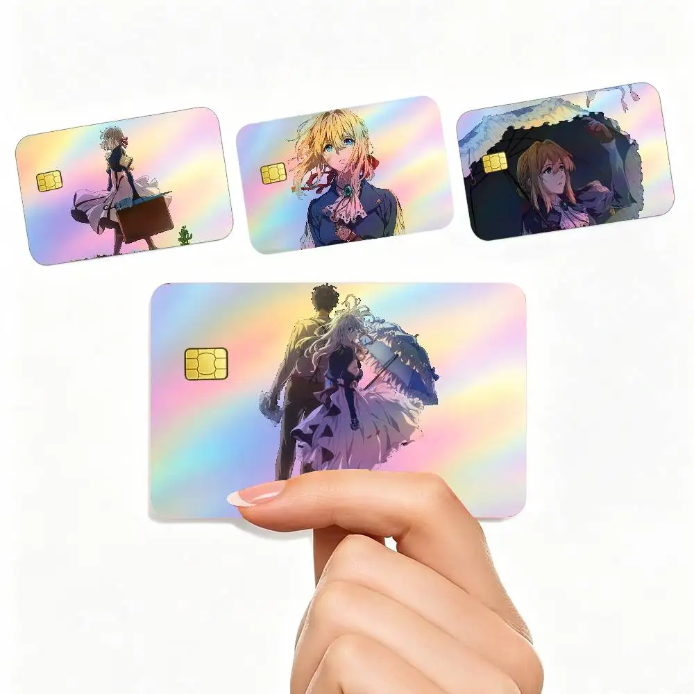 Aesthetic Violet E-Evergarden  4pcs 1Set Card Stickers Small Waterproof Chip 4PCS Card Sticker Anti-Scratch