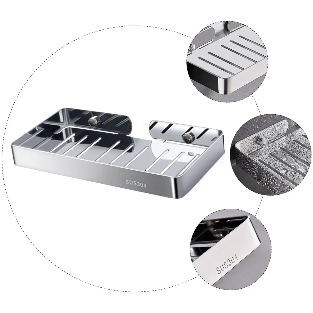 

Stainless Steel Box No Punching Soak Container Bathroom Tray Household Shelf Wall Hanging Mounted Draining Rack Anti-Rust Soap