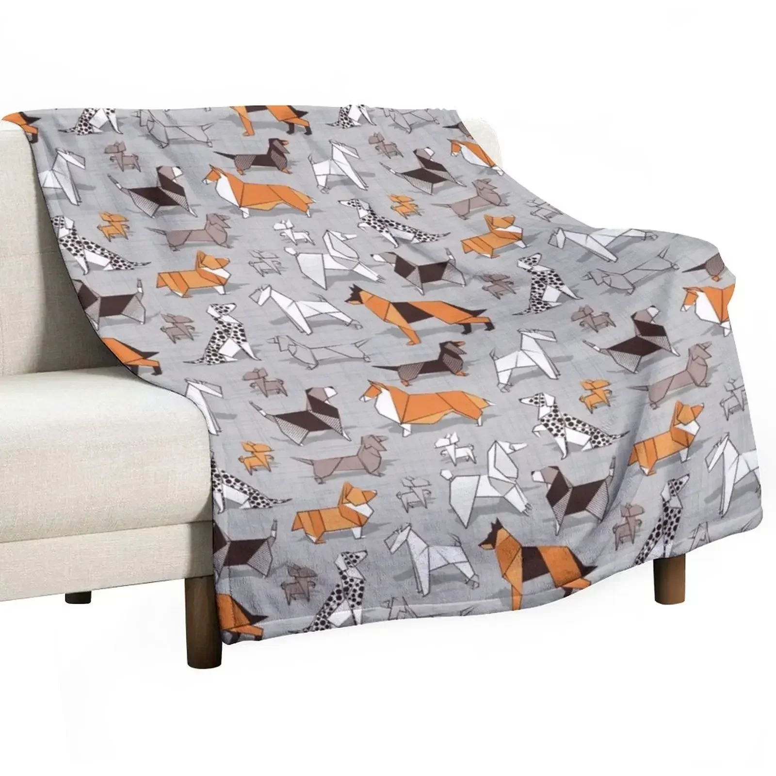 

Origami doggie friends // grey linen texture background Throw Blanket Polar Blankets For Bed Blankets