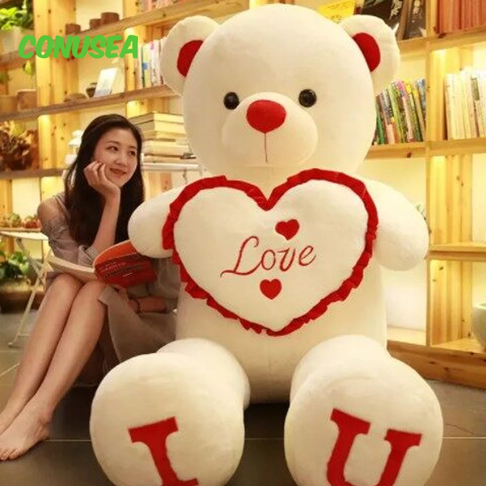 80/100Cm LOVE  Bear Big Plush Toy Giant Stuffed Animals Birthday Party Memorial Day Gift Soft Pillow Dolls Grilfriend Girl Wife