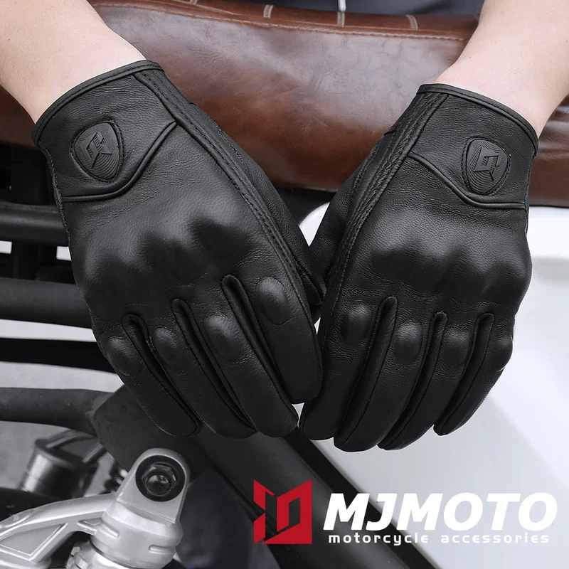 Perforierte Vintage-Leder schwarze Motorradhandschuhe Herren Sommer Motorrad Reithandschuhe Touchscreen Motocross Moto Biker Handschuh