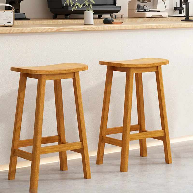 

Modern Simple Bar Chairs Kitchen Solid Wood Dining Seat Nordic High Foot Counter Stool Stable Load-bearing Restaurant Furniture