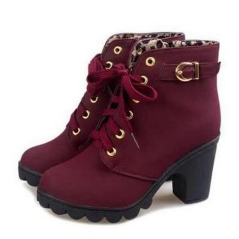 Winter 2022 New High Heeled Women Boots Cross Straps Short Boots Comfortable Waterproof Boots Warm Plus Size 42 Botas Femininas