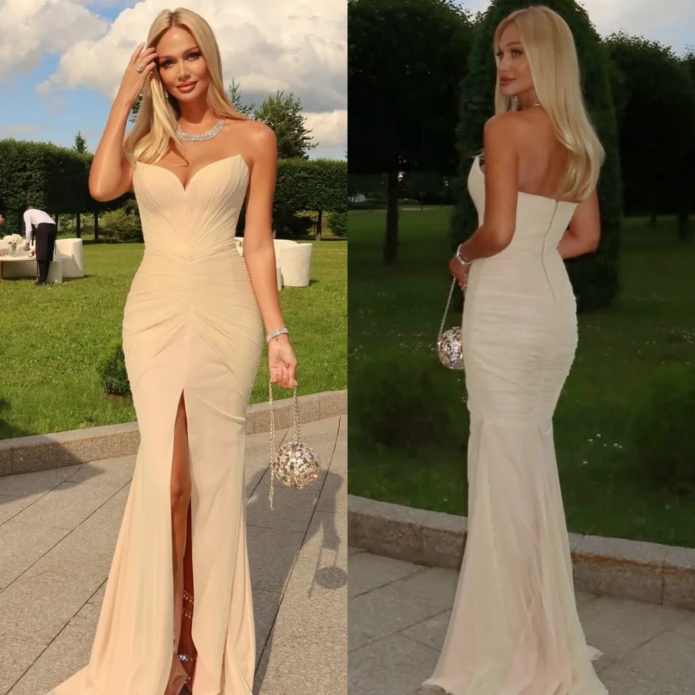 

Customized Elegant Simple Ruched Pleat Mermaid Sweetheart Long Dresses Bespoke Occasion Dresses Sizes Available High Quality