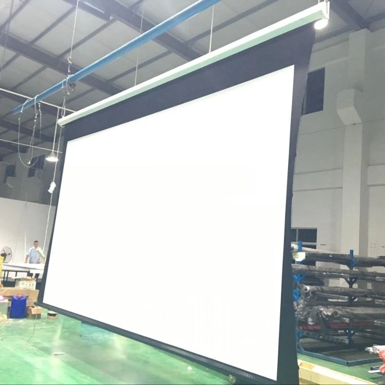 

Projection Screen With Acoustically Transparent White Fabric