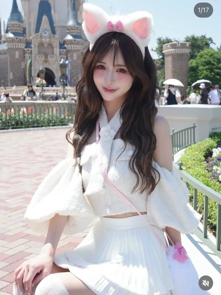 

Spring and Summer New Tube Top Off-the-shoulder Top Sweet Cute Girls Slim-fitting Short Bubble Sleeve Shirt Handmade Flower Tie