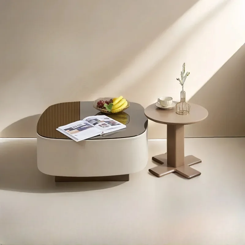 

Italian light luxury rock slab cream modern minimalist living room household small apartment combination coffee table new side