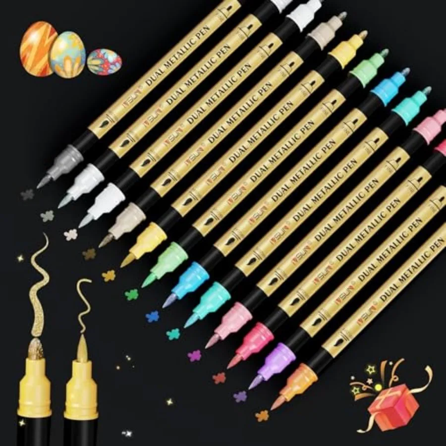 Colors Dual Tip Acrylic Paint Marker pens with Brush Fine Paint Marker for Black Paper, Scrapbooking, Photo Album, Rock, Wood,
