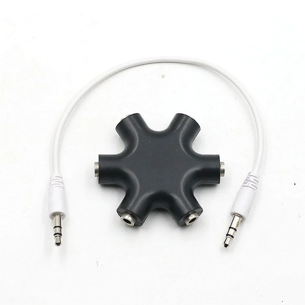 Snowflake 6 Way 35mm Splitter for Audio Earphone Headphone Audio Headset Adapter with Auxiliary Cable (Black)