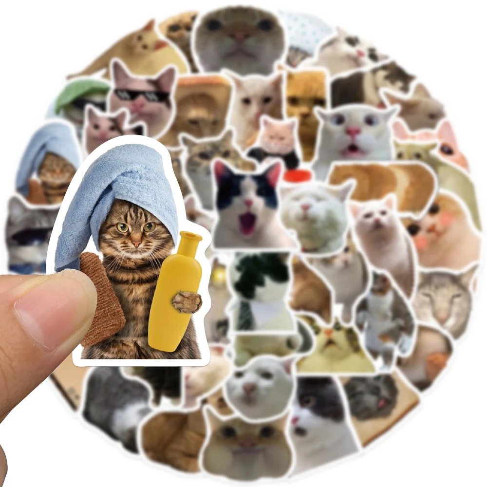 50PCS Funny Cute Cat Stickers Cartoon Decals Cup Stationery Guitar Phone Bicycle Laptop Luggage Car Graffiti Kids Toys