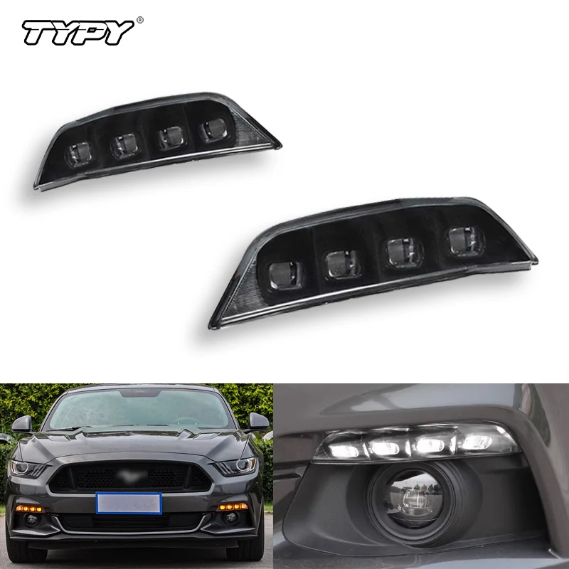 

TYPY LED Daytime Running Light For Ford Mustang 2015 2016 2017 Yellow Turn Signal Relay Waterproof 12V DRL Fog Lamp Decoration