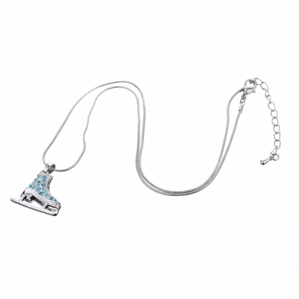 Skyrim 3D Crystal Ice Skate Figure Skating Pendant Skater Necklace Sliver Color Long Necklaces Jewelry for Teens Girl Women Gift