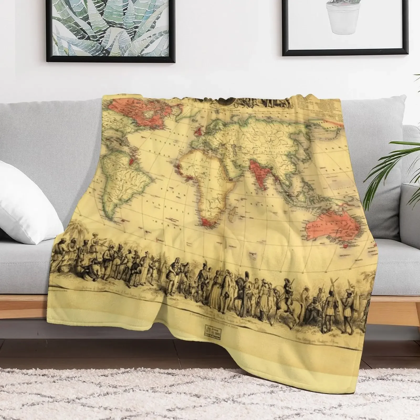 British Empire Map (circa 1850) Throw Blanket Picnic Soft Loose Blankets