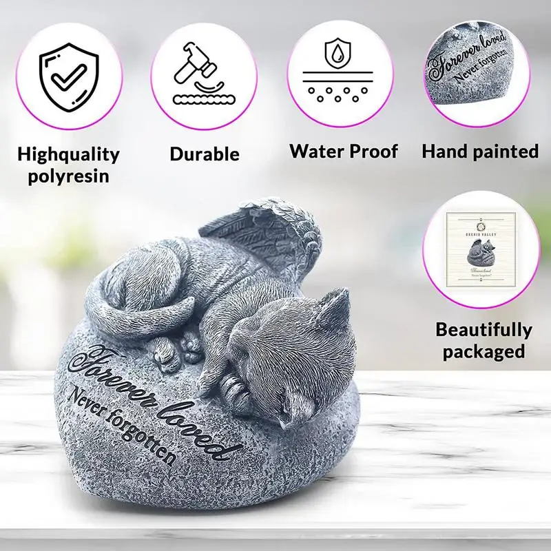 1pc Resin Angel Pet Tombstone Cat Memorial Stone Cat Head-stone Cat Grave Marker Garden Stones For Your Pet