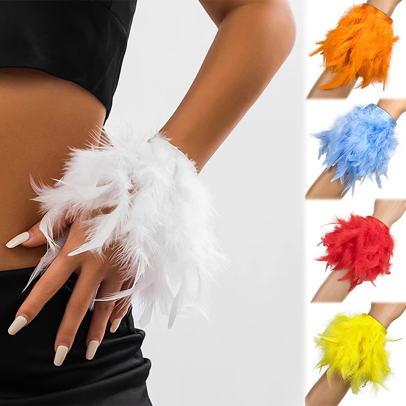 

Ostrich Feather Cuff Wrist Sleeve Women Fur Ostrich Feather Arm Cuff Feather Snap Wrist Sleeve Bracelet Clap Satin Shirt Elegant