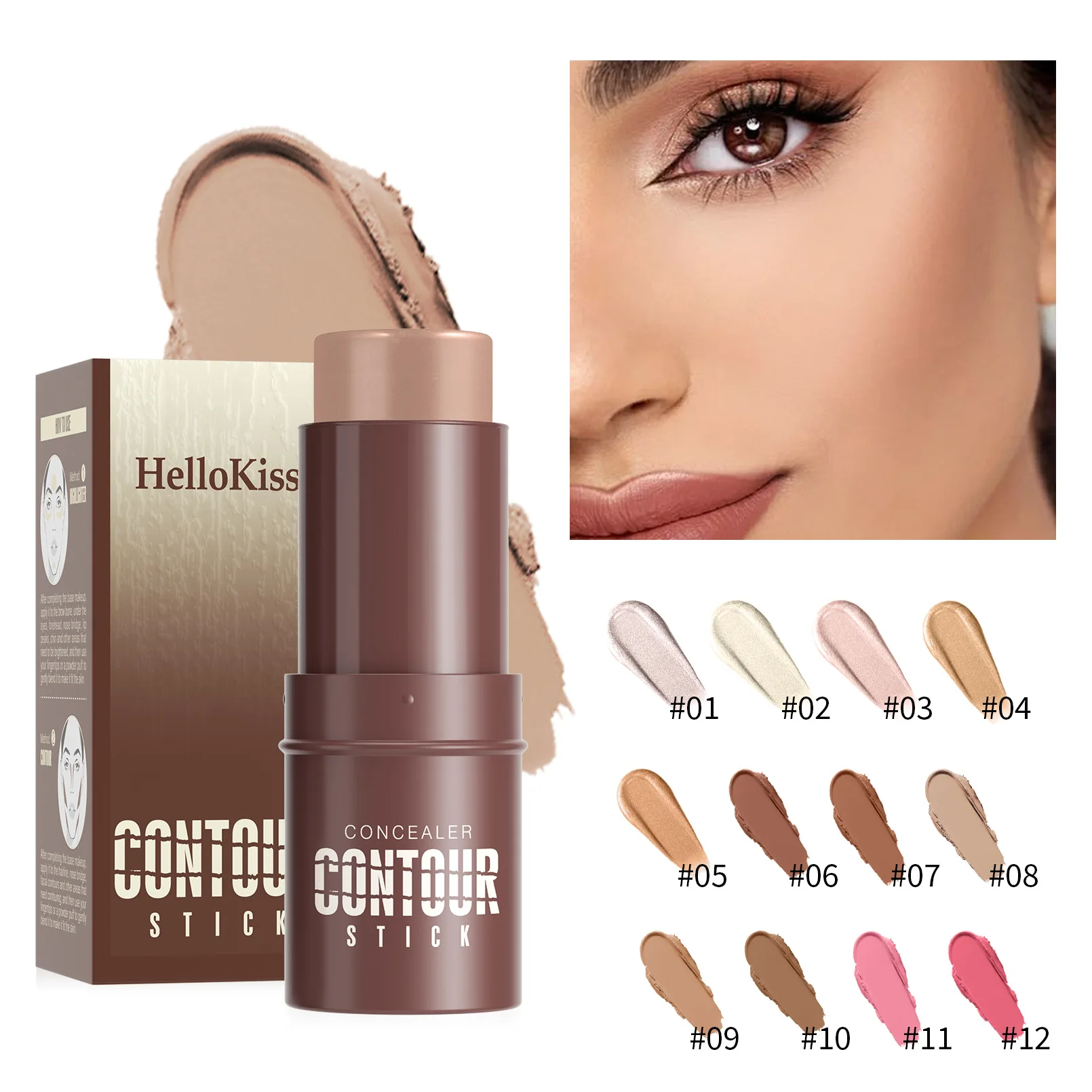 

12-color contour stick, long-lasting waterproof and easy-to-apply blush, light texture and multi-purpose eyeshadow