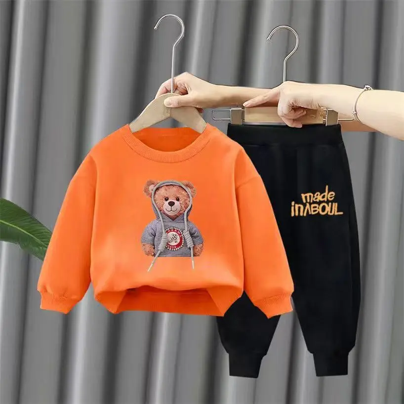 Autumn Children Boy Clothes Set Kid Girls Cartoon Bear Printed Sweater And Pants 2pcs Suit Baby Pullover Top Bottom Tracksuits