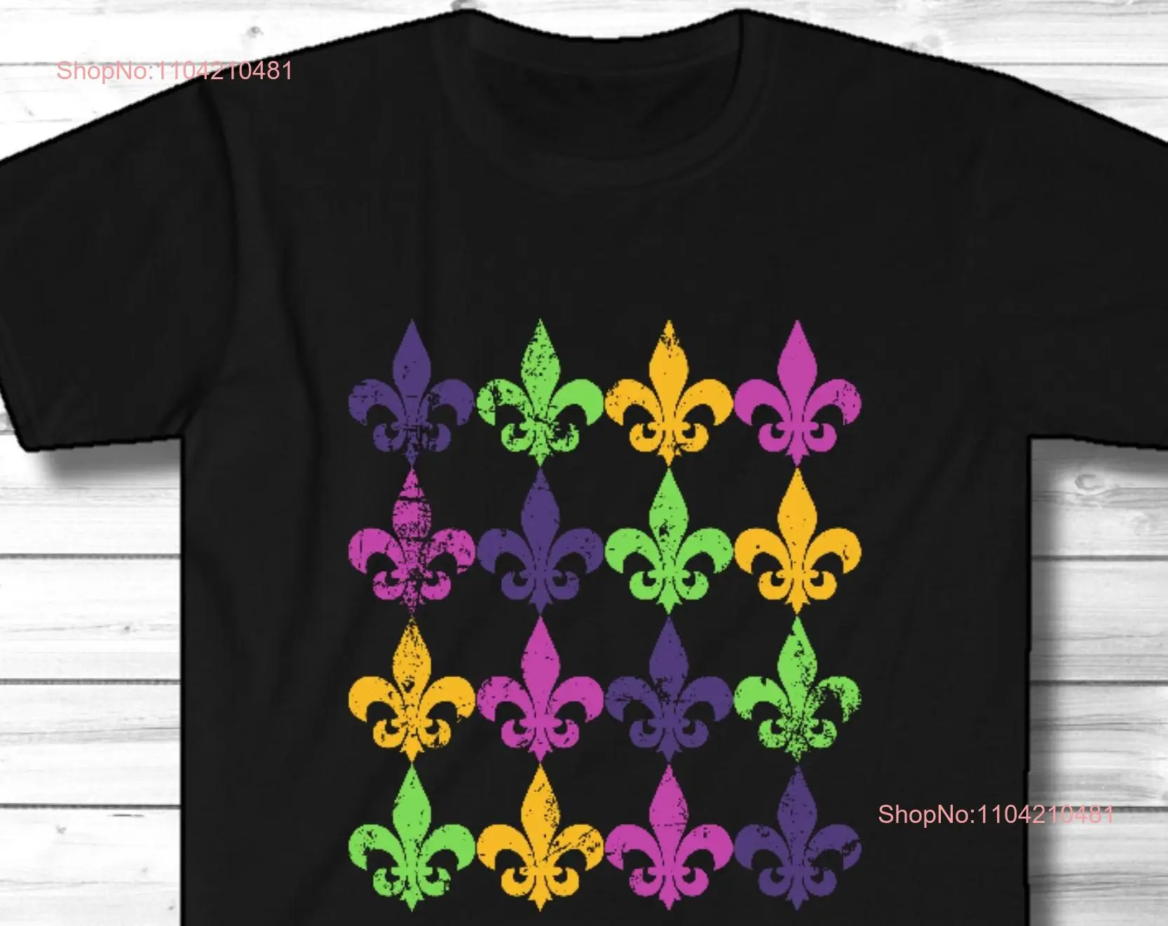 Fleur De Lis T Shirt Mardi GrasT Distressed New Orleans Lousiana Party NOLA For Her long or short sleeves