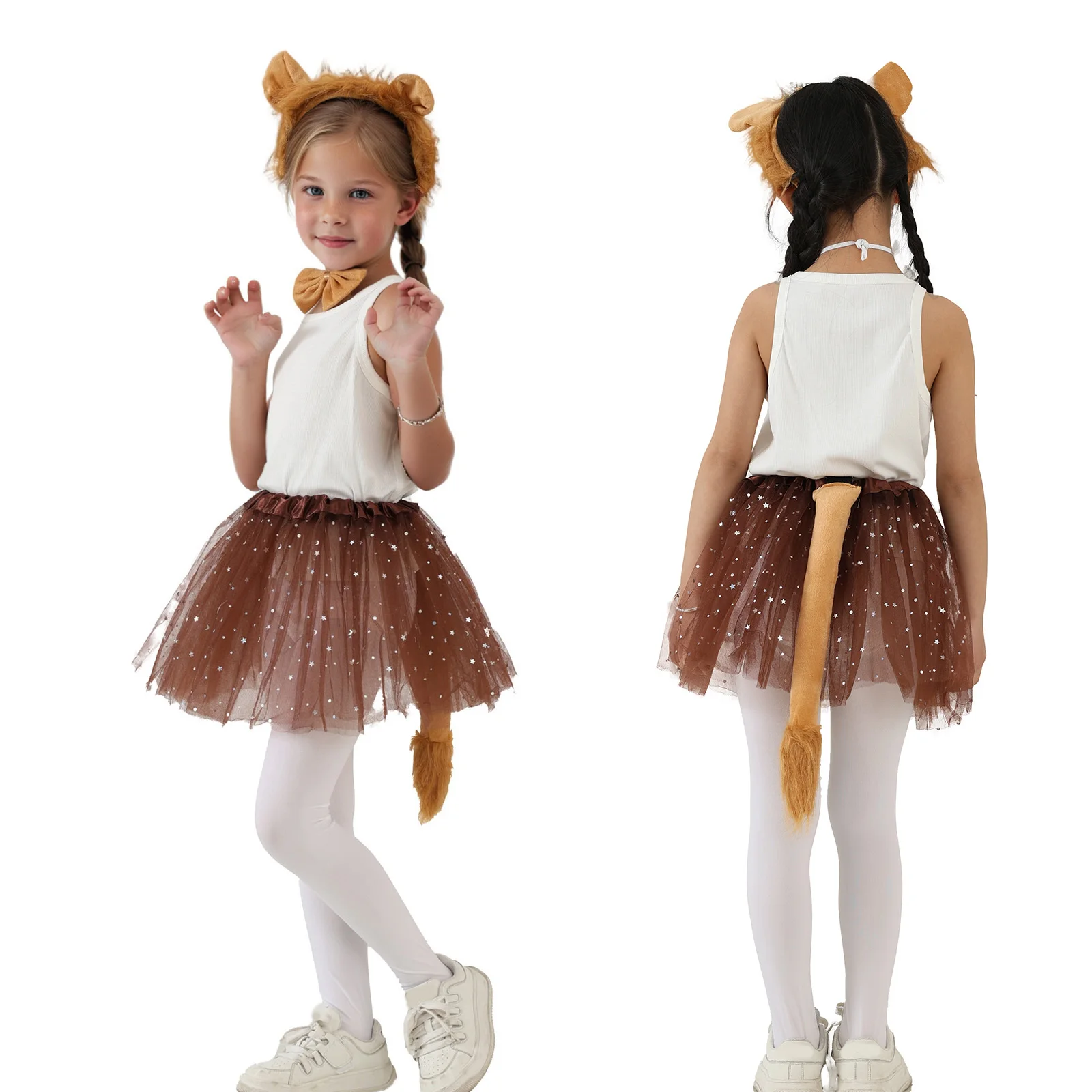 Children's Animal Costume, Headwear, Tie, Tail, Lion Tutu Skirt Set Halloween Carnival Party Cosplay Props Stage Performance