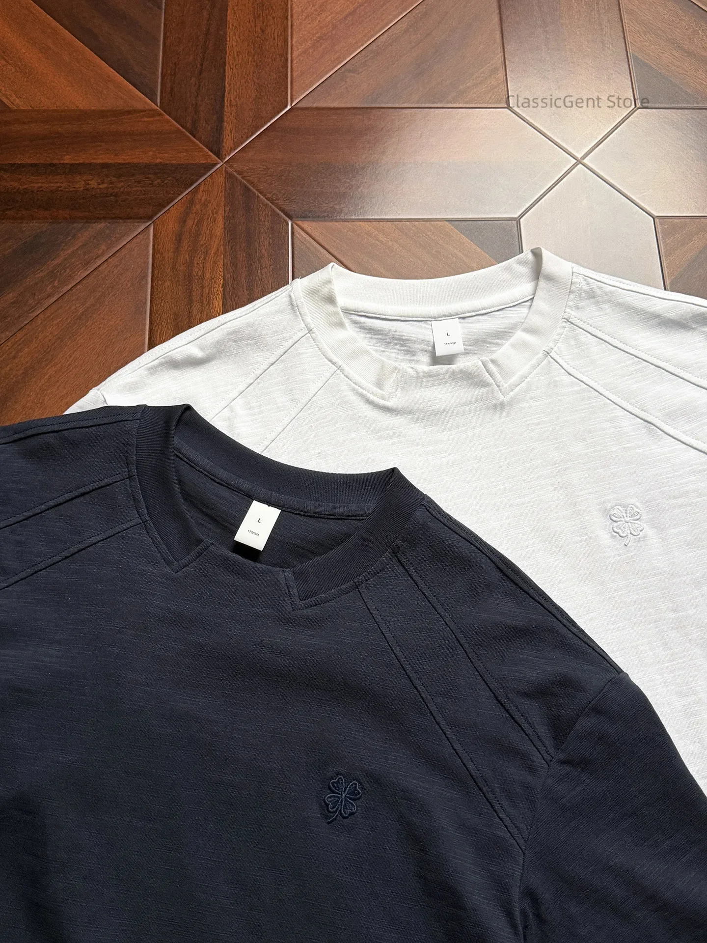 Rotator sleeve invisible splicing modified shoulder line 8.1oz bamboo cotton short-sleeved T-shirt, minimalist and premium