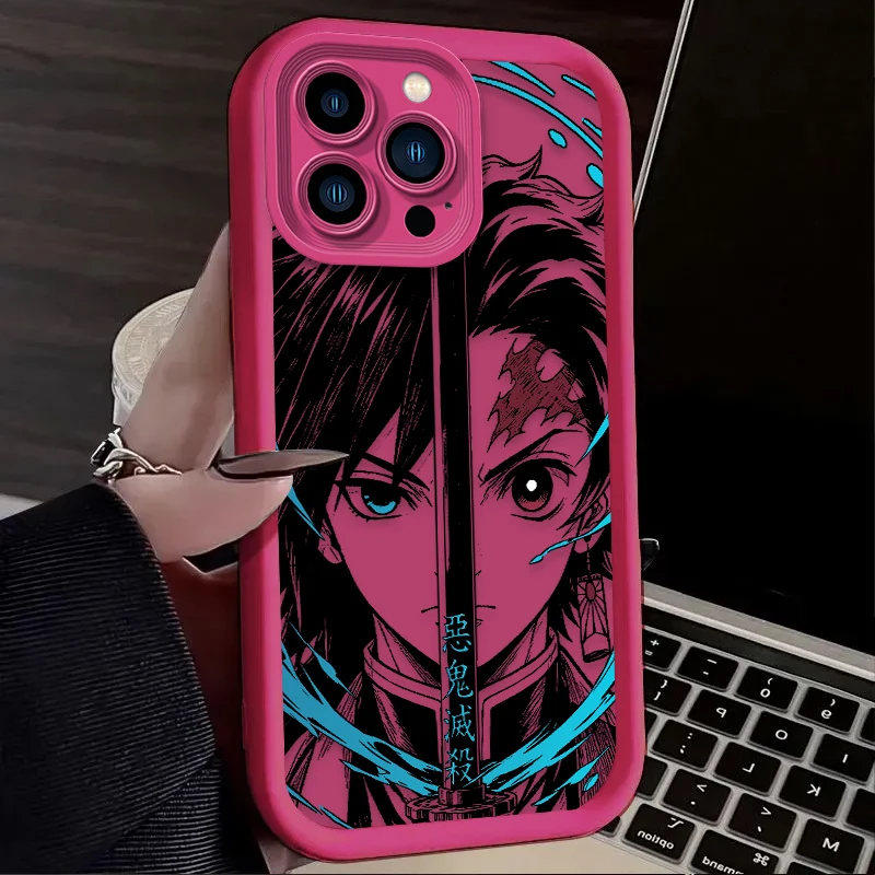 Demon Slayer Split Half Face Anime Phone Case for IPhone 17 Air 16 16E 15 14 13 12 11 Pro Max X XS X S Max XR SE 2020 SE4 7 8 view 3