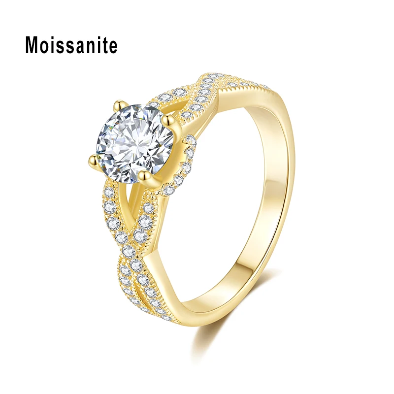 

Wedding Band Moissanite Engagement 18K Yellow Plated Ring Women Sterling Silver 925 Luxury Jewelry 1CT D VVS1 Promise Rings Gift