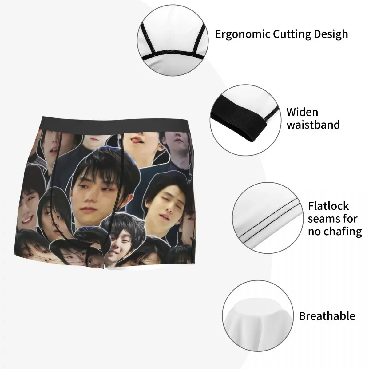 Yuzuru Hanyu Photo Collage Boxer pour hommes, caleçons de dessin animé anime, culottes drôles pour hommes, sous-vêtements doux