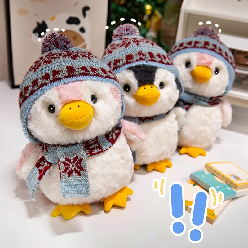 ﻿   20cmキュートなふわふわ漫画帽子スカーフペンギンぬいぐるみ枕黒ピンク動物ぬいぐるみおもちゃ家の装飾ギフト男の子女の子向け