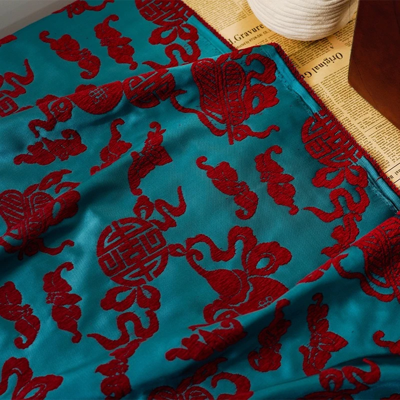 

Double Happiness Textured Flocked Jacquard Retro New Chinese Style Yarn Dyed Fabric Children's Tang Suit Vest Skirt Fabric