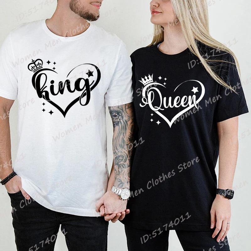 King And Queen Graphic T-shirts Matching Couple Shirts Mr Snd Mrs T-Shirts Engagement Honeymoon Short Sleeve Solid Color T Shirt