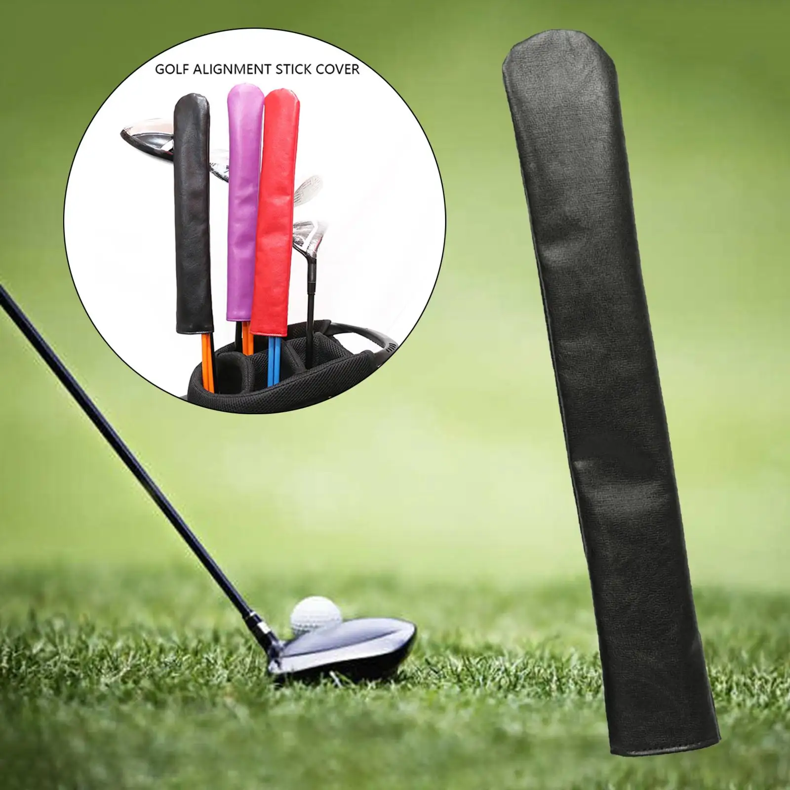 Golf Alignment Stick PU Leather Rods Holder Golf Head 33x5.8cm