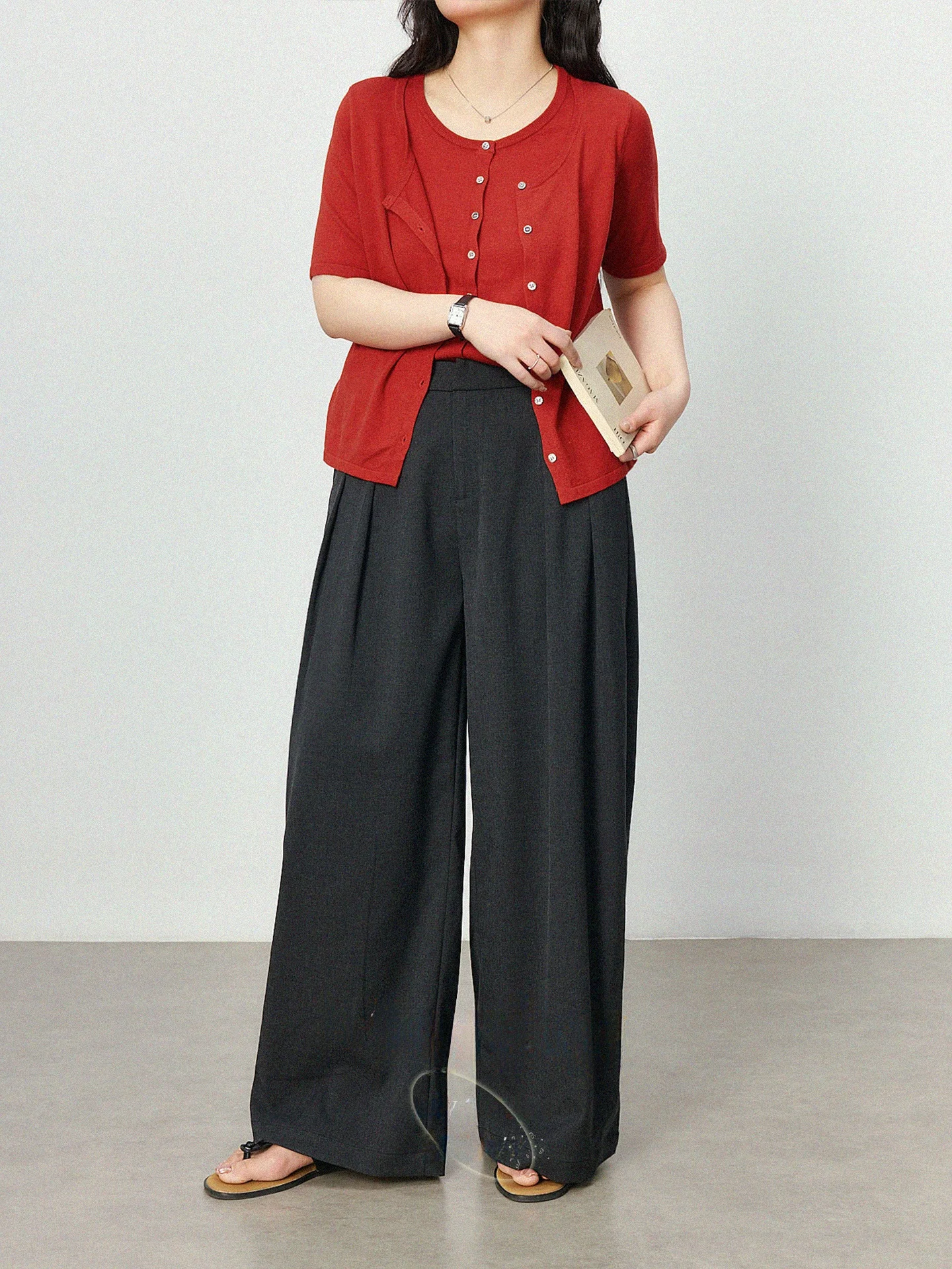 

Новые летние повседневные брюки с высокой талией, прямые, широкие, струящиеся, для полных женщин, скрывающие недостатки фигуры, визуально стройнящие