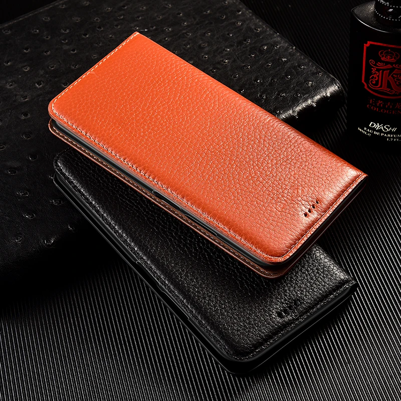 S21 Plus Litchi Patter Genuine Leather Magnetic Flip Cover For Samsung Galaxy S20 S21 FE S22 Plus S22 Ultra Case Luxury Wallet