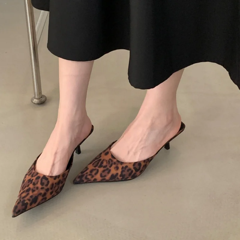 Bailamos 2025 Sping New Brand Women Mules Shoes Fashion Pointed Toe Shallow Slip On Slipper Shoes Thin Low Heel Dress Sandals