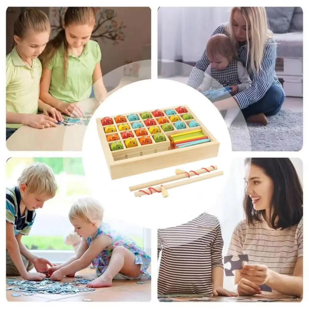 

With Numbered Wooden Magnetic Fishing Game Early Education Interactive Matching Board Game Learning Game Montessori
