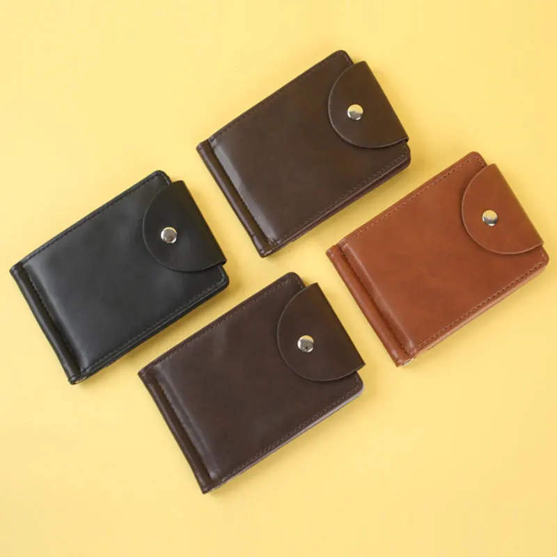 

Multifunctional PU Leather Short Wallets Male Fashion Vintage Purse Metal Clamp Man Slim Credit Card Bag ID Holder for Male