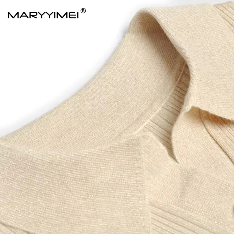 MARYYIMEI Autumn and Winter Women\'s Suit Turn-Down Collar Single-Breasted Long-Sleeved Tops+Elastic Waist Slim Skirt 2 piece set